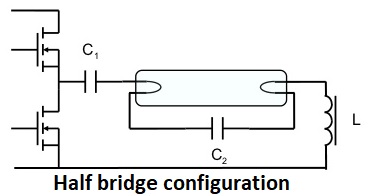 electronic ballast half bridge configuration