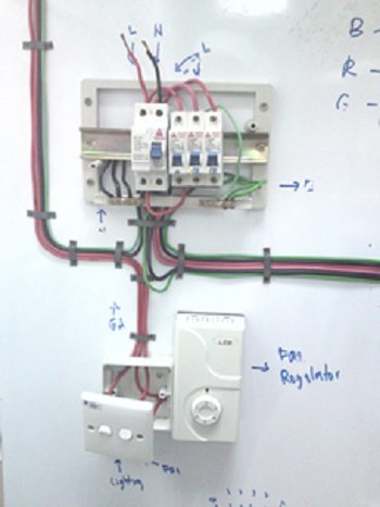 An ELCB box in residential and fan regulator plus socket for lighting and fan straight from the ELCB